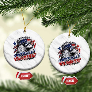 Funny 4th Of July WTF Is A Kilometer Ceramic Ornament Vintage USA Meme Patriotic Eagle Humor Independence Day
