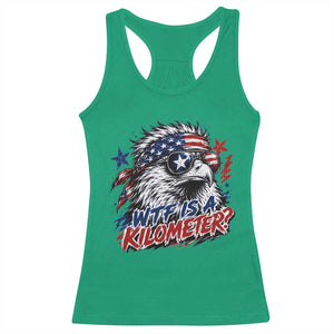 Funny 4th Of July WTF Is A Kilometer Racerback Tank Top Vintage USA Meme Patriotic Eagle Humor Independence Day