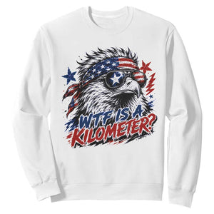 Funny 4th Of July WTF Is A Kilometer Sweatshirt Vintage USA Meme Patriotic Eagle Humor Independence Day