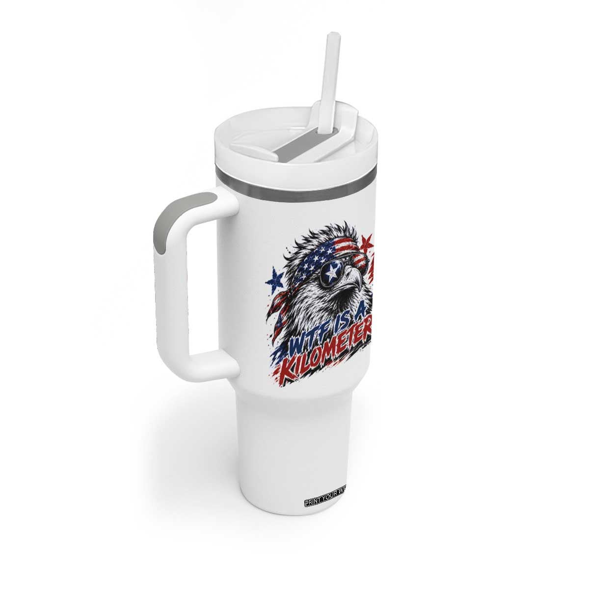 Funny 4th Of July WTF Is A Kilometer Tumbler With Handle Vintage USA Meme Patriotic Eagle Humor Independence Day