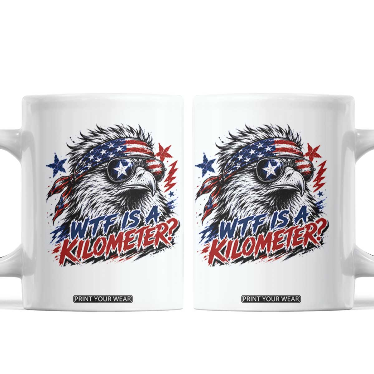 Funny 4th Of July WTF Is A Kilometer Coffee Mug Vintage USA Meme Patriotic Eagle Humor Independence Day