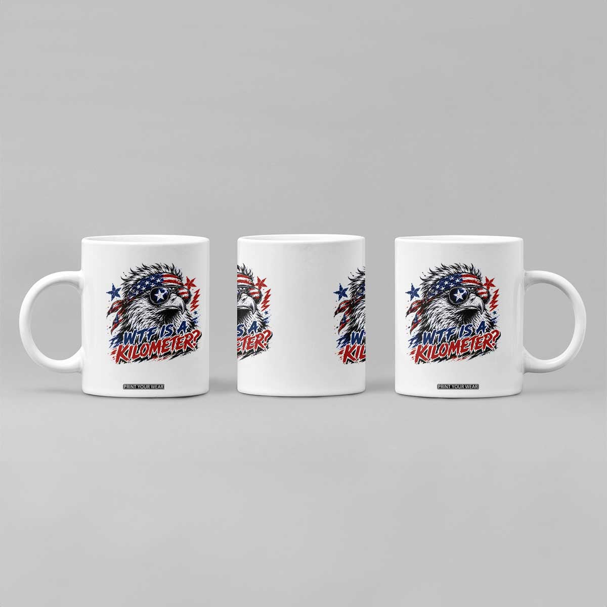 Funny 4th Of July WTF Is A Kilometer Coffee Mug Vintage USA Meme Patriotic Eagle Humor Independence Day