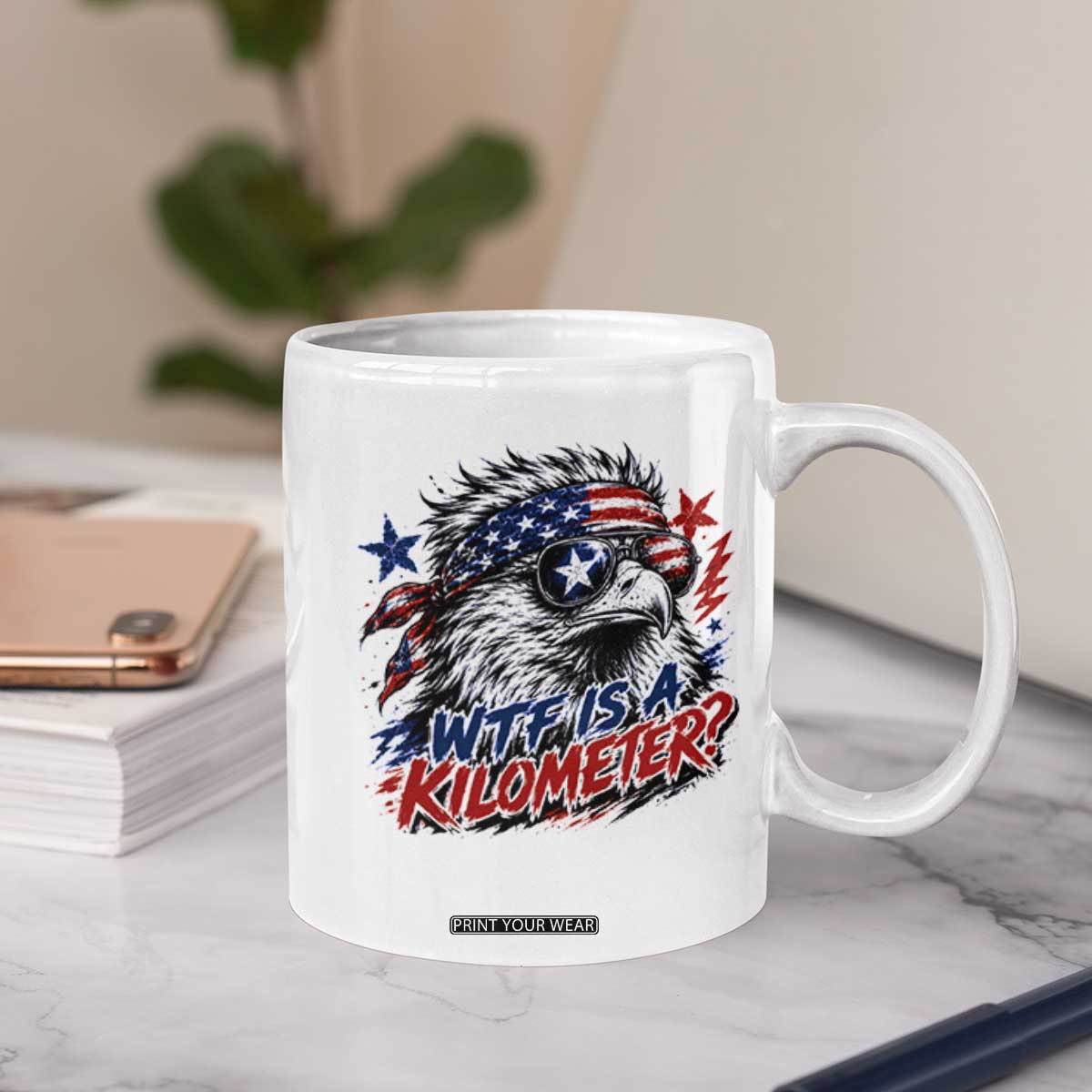 Funny 4th Of July WTF Is A Kilometer Coffee Mug Vintage USA Meme Patriotic Eagle Humor Independence Day