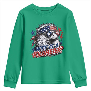 Funny 4th Of July WTF Is A Kilometer Youth Sweatshirt Vintage USA Meme Patriotic Eagle Humor Independence Day