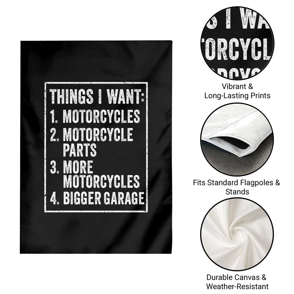 Funny Motorcycle Lovers Garden Flag Things I Want Vintage Garage Graphic Bikers Club TS10 Print Your Wear