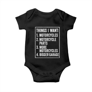 Funny Motorcycle Lovers Baby Onesie Things I Want Vintage Garage Graphic Bikers Club TS10 Black Print Your Wear