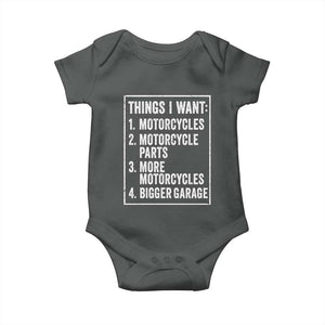 Funny Motorcycle Lovers Baby Onesie Things I Want Vintage Garage Graphic Bikers Club TS10 Dark Heather Print Your Wear