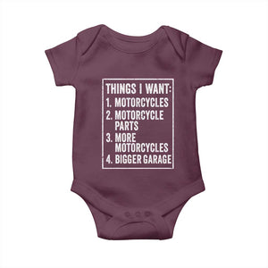 Funny Motorcycle Lovers Baby Onesie Things I Want Vintage Garage Graphic Bikers Club TS10 Maroon Print Your Wear