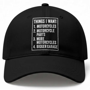 Funny Motorcycle Lovers Baseball Cap Things I Want Vintage Garage Graphic Bikers Club TS10 Print Your Wear
