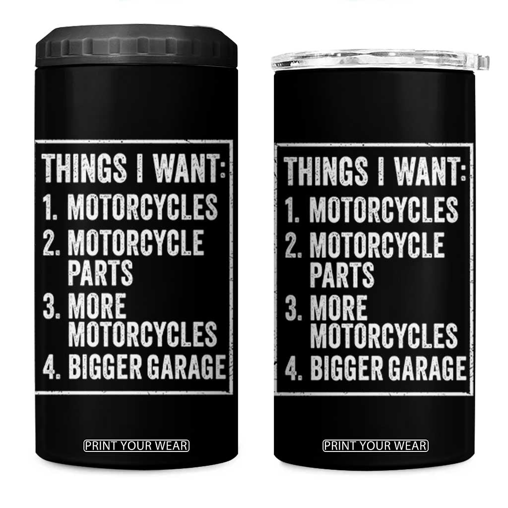 Funny Motorcycle Lovers 4 in 1 Can Cooler Tumbler Things I Want Vintage Garage Graphic Bikers Club TS10 One Size: 16 oz Black Print Your Wear