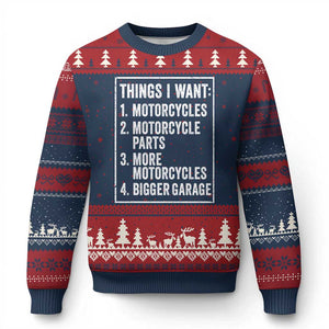 Funny Motorcycle Lovers Ugly Christmas Sweater Things I Want Vintage Garage Graphic Bikers Club TS10 Navy Red Print Your Wear