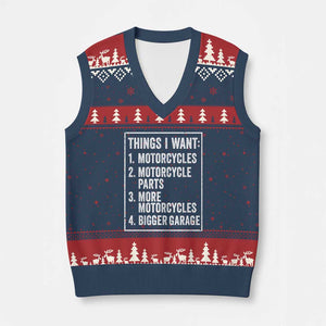 Funny Motorcycle Lovers V-Neck Knit Sweater Vest Things I Want Vintage Garage Graphic Bikers Club TS10 Navy Red Print Your Wear