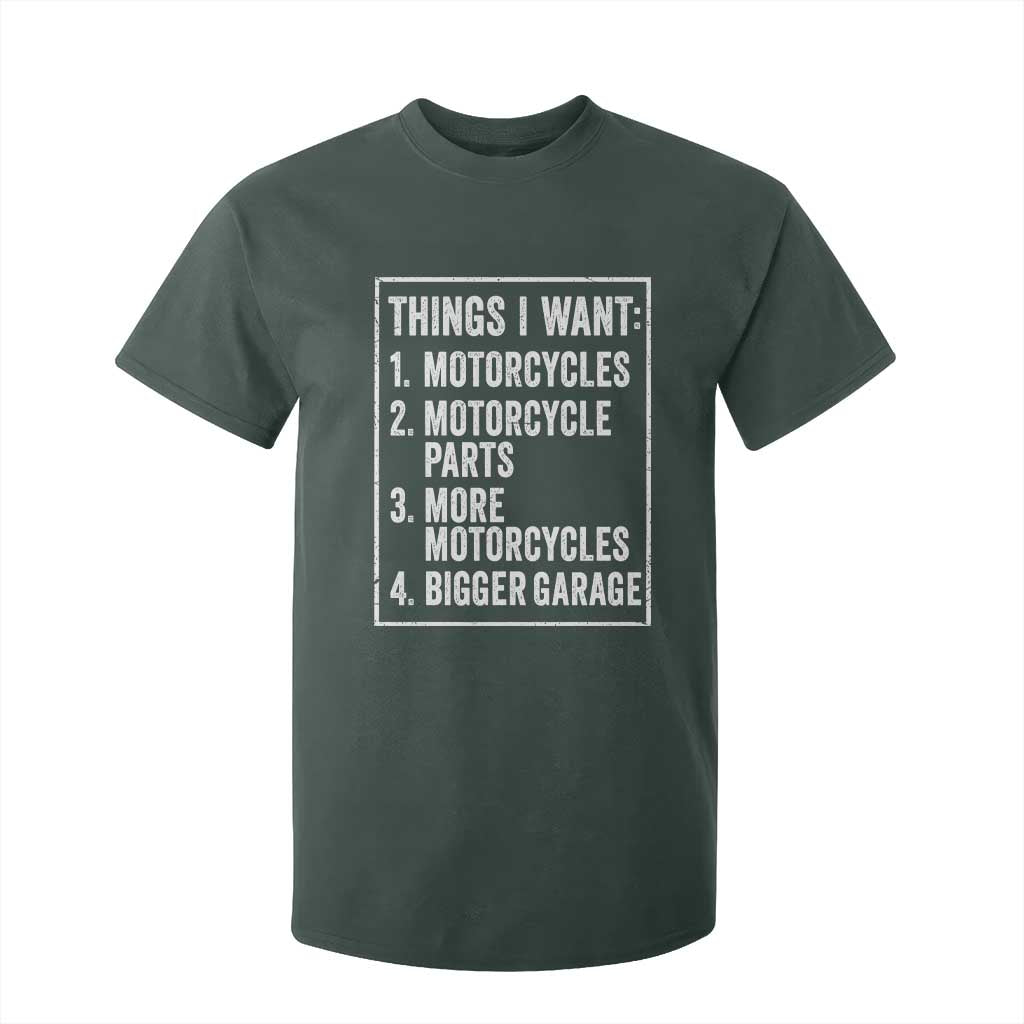 Funny Motorcycle Lovers T Shirt For Kid Things I Want Vintage Garage Graphic Bikers Club TS10 Dark Forest Green Print Your Wear