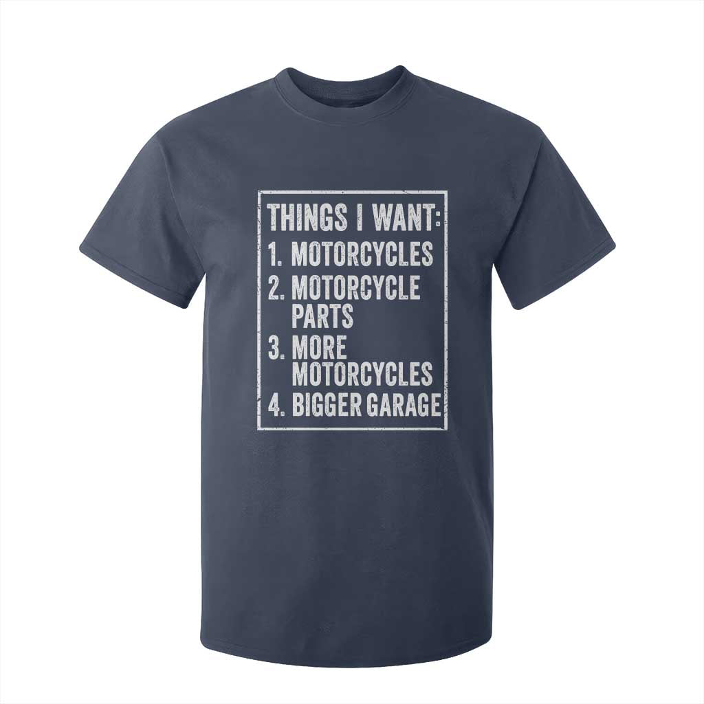 Funny Motorcycle Lovers T Shirt For Kid Things I Want Vintage Garage Graphic Bikers Club TS10 Navy Print Your Wear