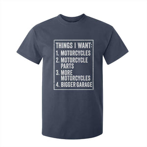 Funny Motorcycle Lovers T Shirt For Kid Things I Want Vintage Garage Graphic Bikers Club TS10 Navy Print Your Wear