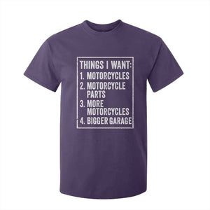 Funny Motorcycle Lovers T Shirt For Kid Things I Want Vintage Garage Graphic Bikers Club TS10 Purple Print Your Wear