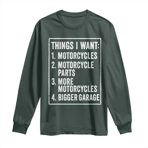 Funny Motorcycle Lovers Long Sleeve Shirt Things I Want Vintage Garage Graphic Bikers Club TS10 Dark Forest Green Print Your Wear