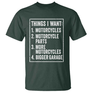 Funny Motorcycle Lovers T Shirt Things I Want Vintage Garage Graphic Bikers Club TS10 Dark Forest Green Print Your Wear