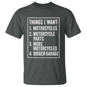 Funny Motorcycle Lovers T Shirt Things I Want Vintage Garage Graphic Bikers Club TS10 Dark Heather Print Your Wear