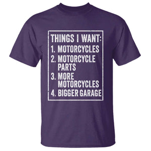 Funny Motorcycle Lovers T Shirt Things I Want Vintage Garage Graphic Bikers Club TS10 Purple Print Your Wear