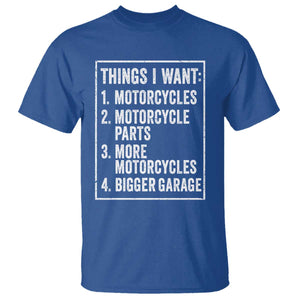 Funny Motorcycle Lovers T Shirt Things I Want Vintage Garage Graphic Bikers Club TS10 Royal Blue Print Your Wear