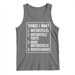 Funny Motorcycle Lovers Tank Top Things I Want Vintage Garage Graphic Bikers Club TS10 Black Heather Print Your Wear