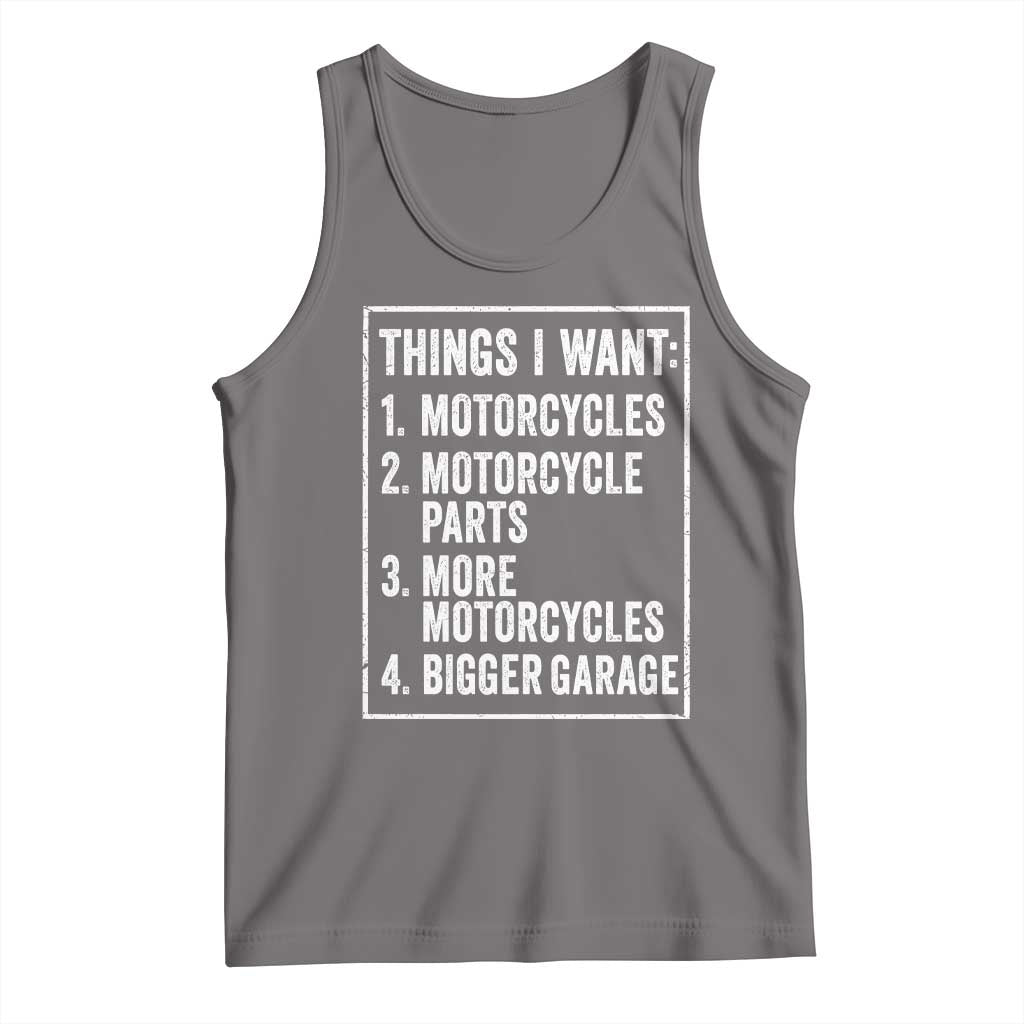 Funny Motorcycle Lovers Tank Top Things I Want Vintage Garage Graphic Bikers Club TS10 Deep Heather Print Your Wear