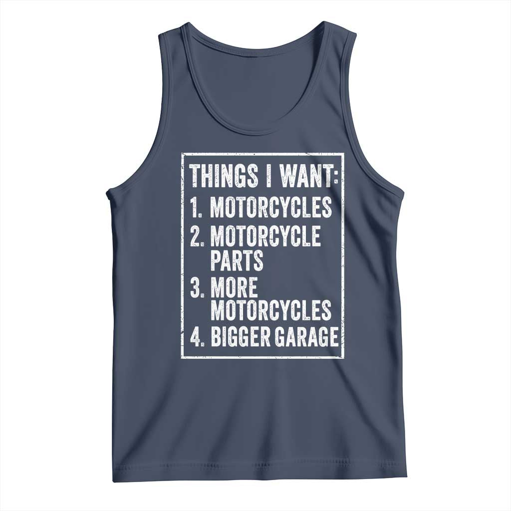 Funny Motorcycle Lovers Tank Top Things I Want Vintage Garage Graphic Bikers Club TS10 Navy Print Your Wear