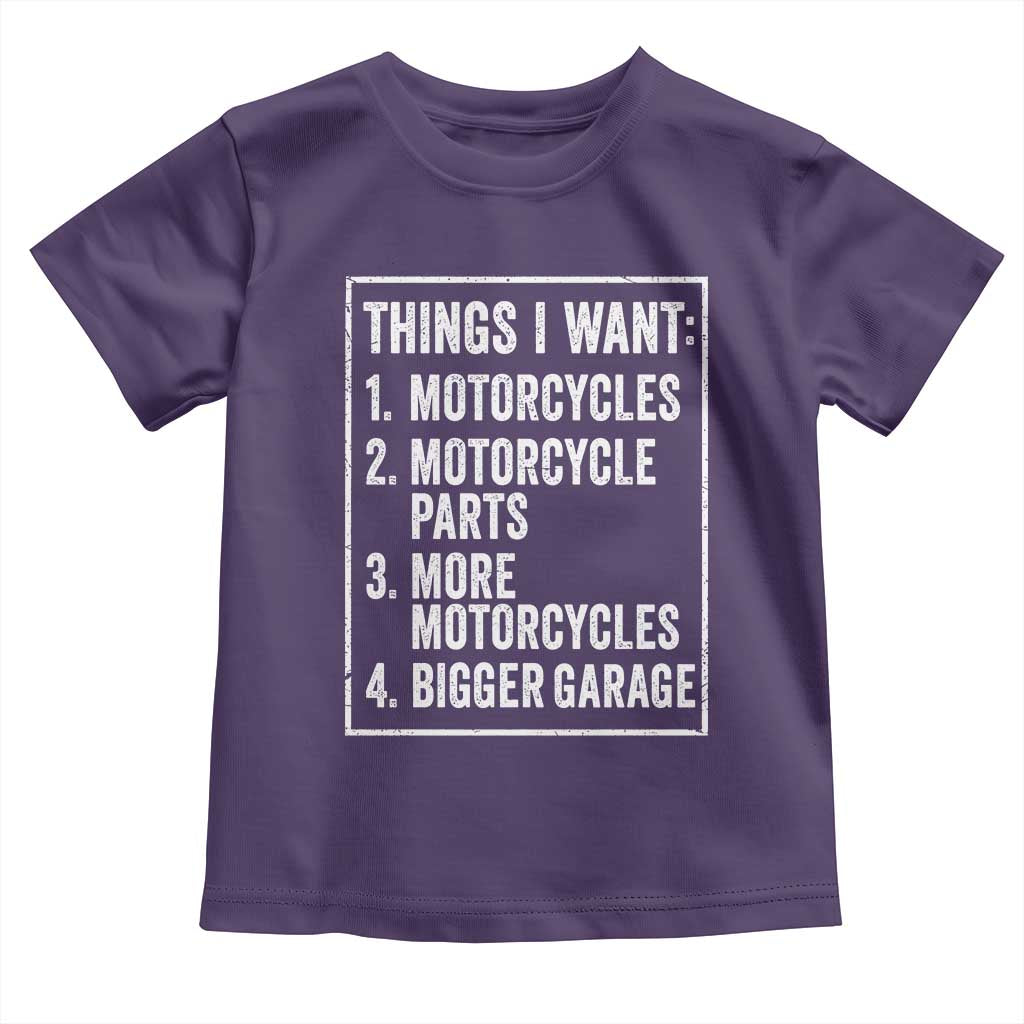 Funny Motorcycle Lovers Toddler T Shirt Things I Want Vintage Garage Graphic Bikers Club TS10 Purple Print Your Wear