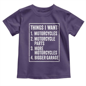Funny Motorcycle Lovers Toddler T Shirt Things I Want Vintage Garage Graphic Bikers Club TS10 Purple Print Your Wear
