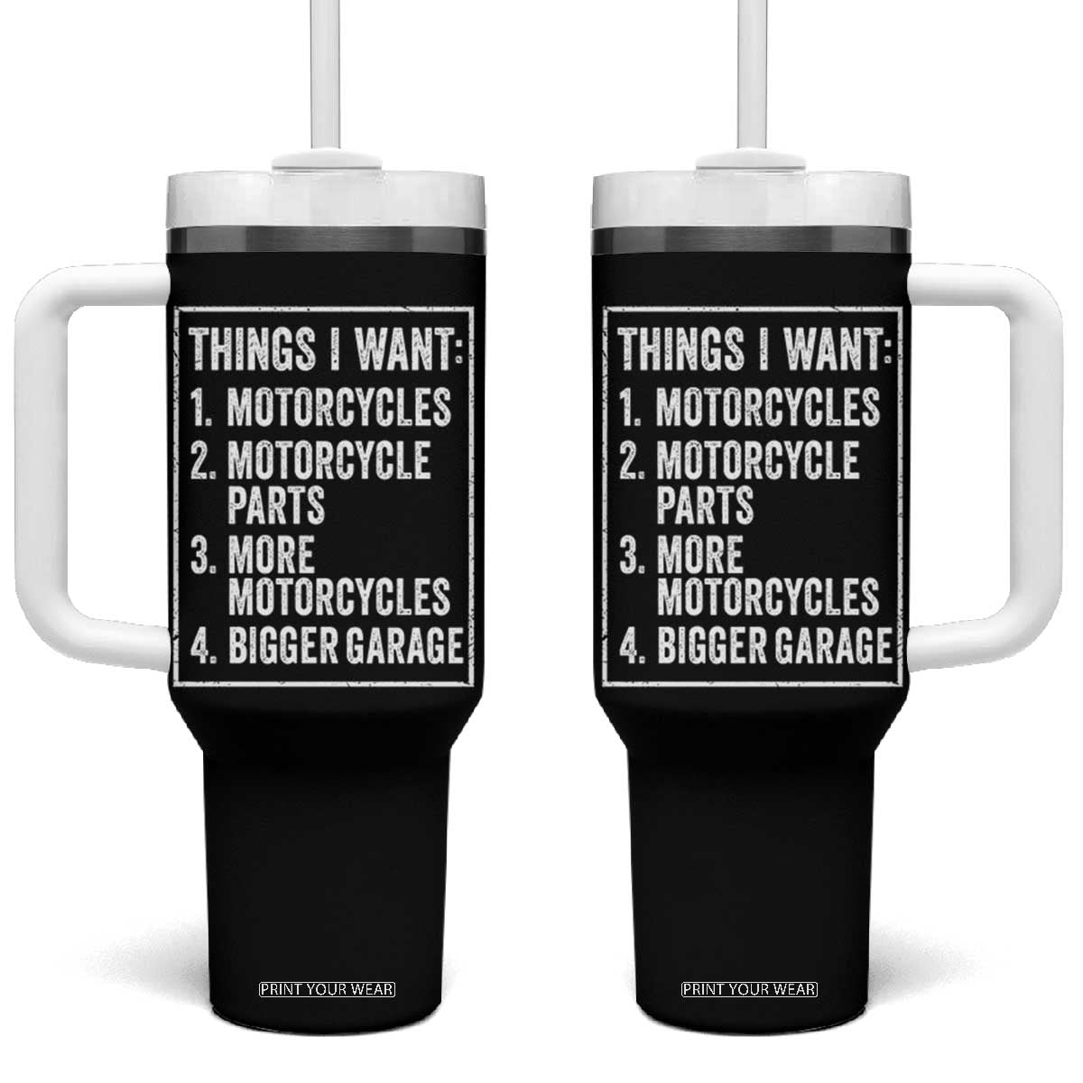 Funny Motorcycle Lovers Tumbler With Handle Things I Want Vintage Garage Graphic Bikers Club TS10 One Size: 40 oz Black Print Your Wear