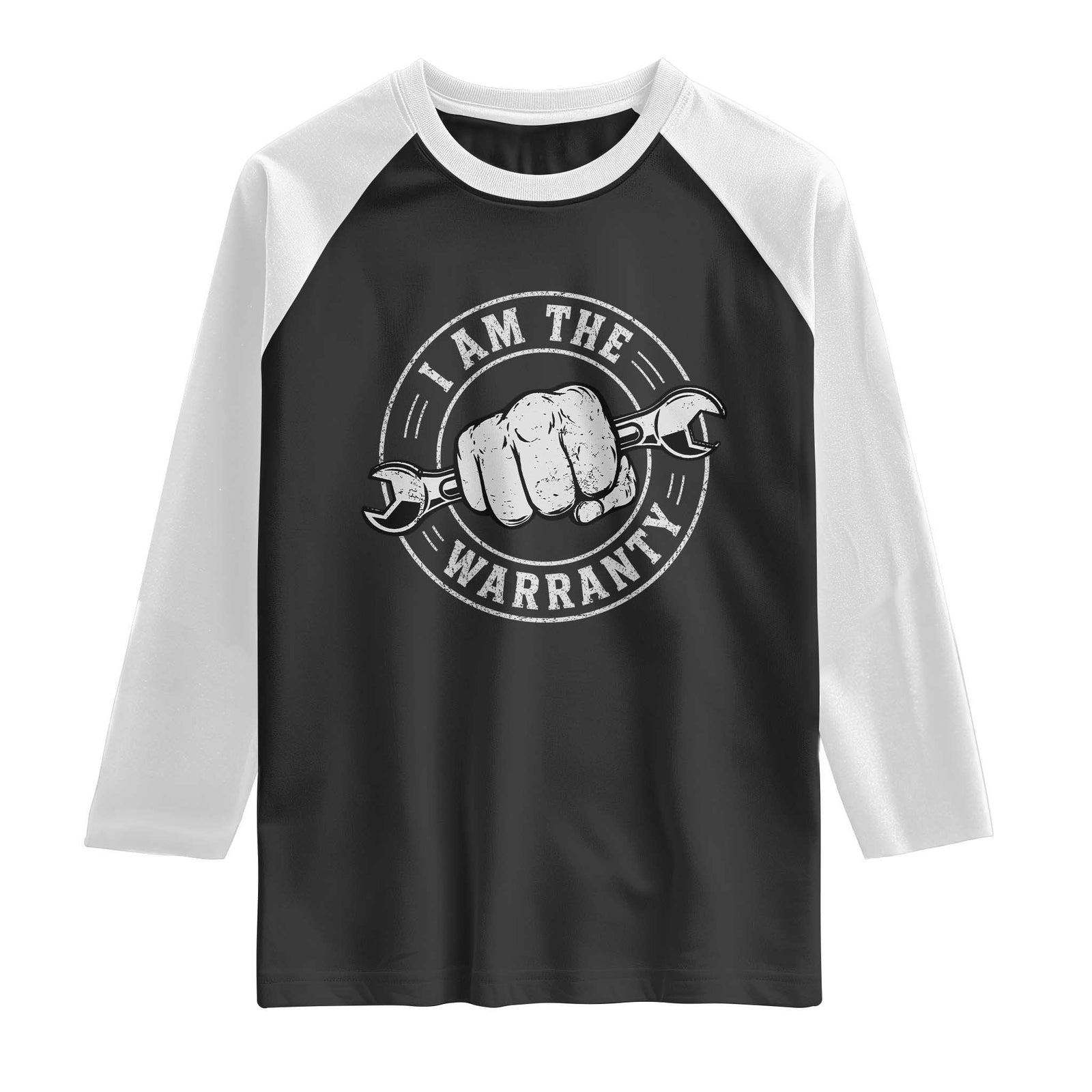 I Am The Warranty Mechanic Raglan Shirt Car Repair Guy Funny Handyman Distressed Graphic TS10 Black White Print Your Wear