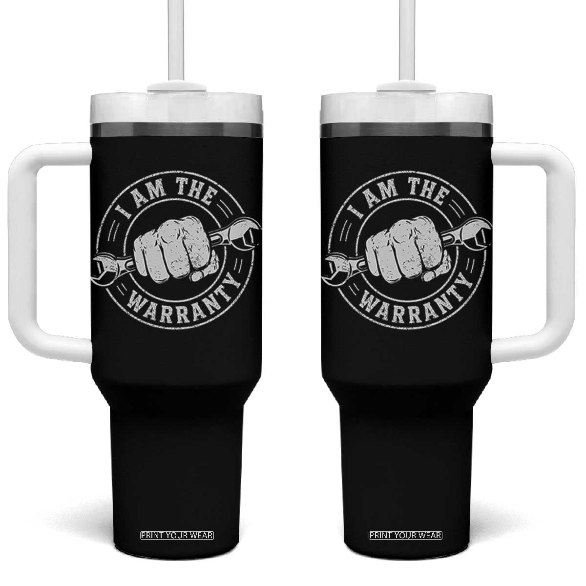 I Am The Warranty Mechanic Tumbler With Handle Car Repair Guy Funny Handyman Distressed Graphic