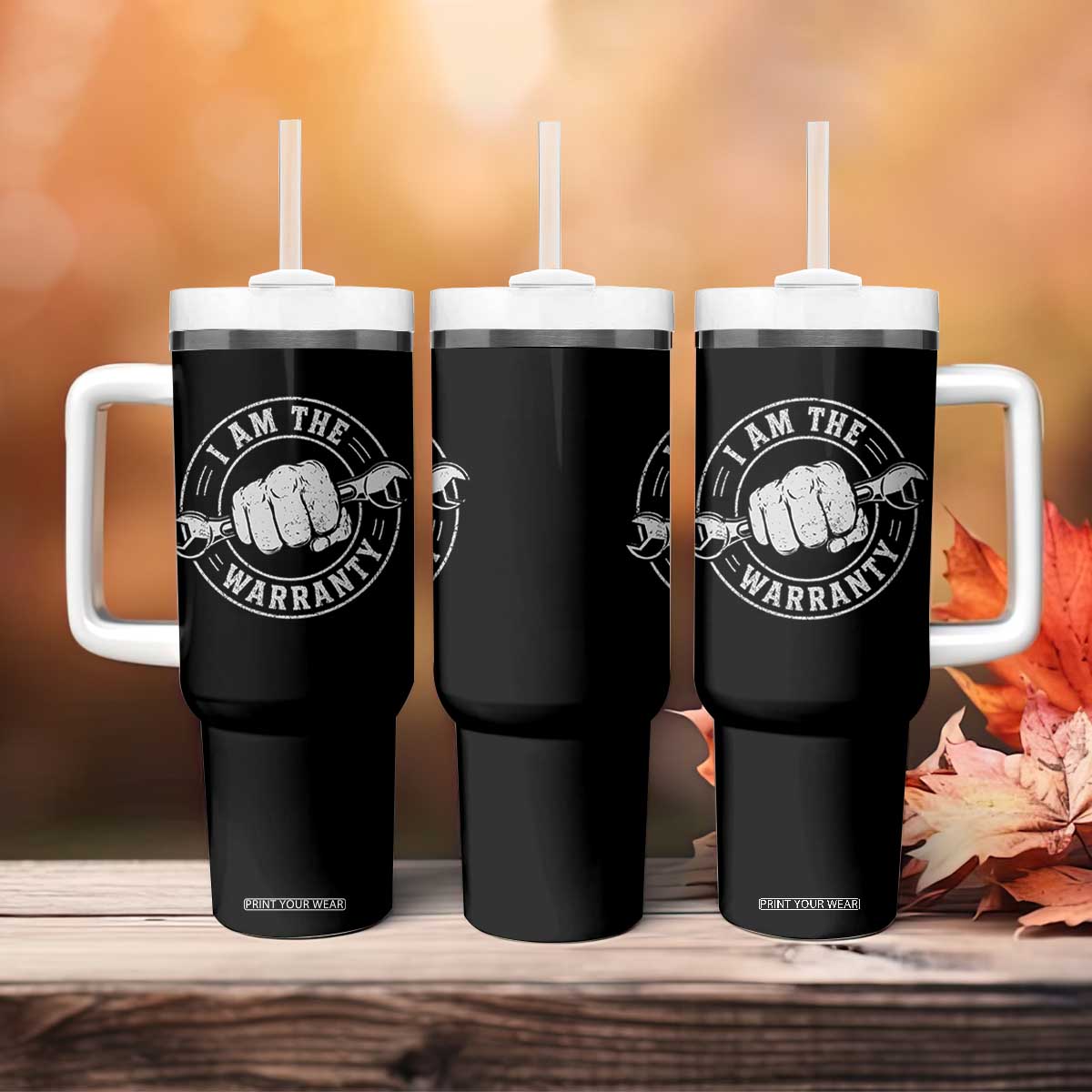 I Am The Warranty Mechanic Tumbler With Handle Car Repair Guy Funny Handyman Distressed Graphic