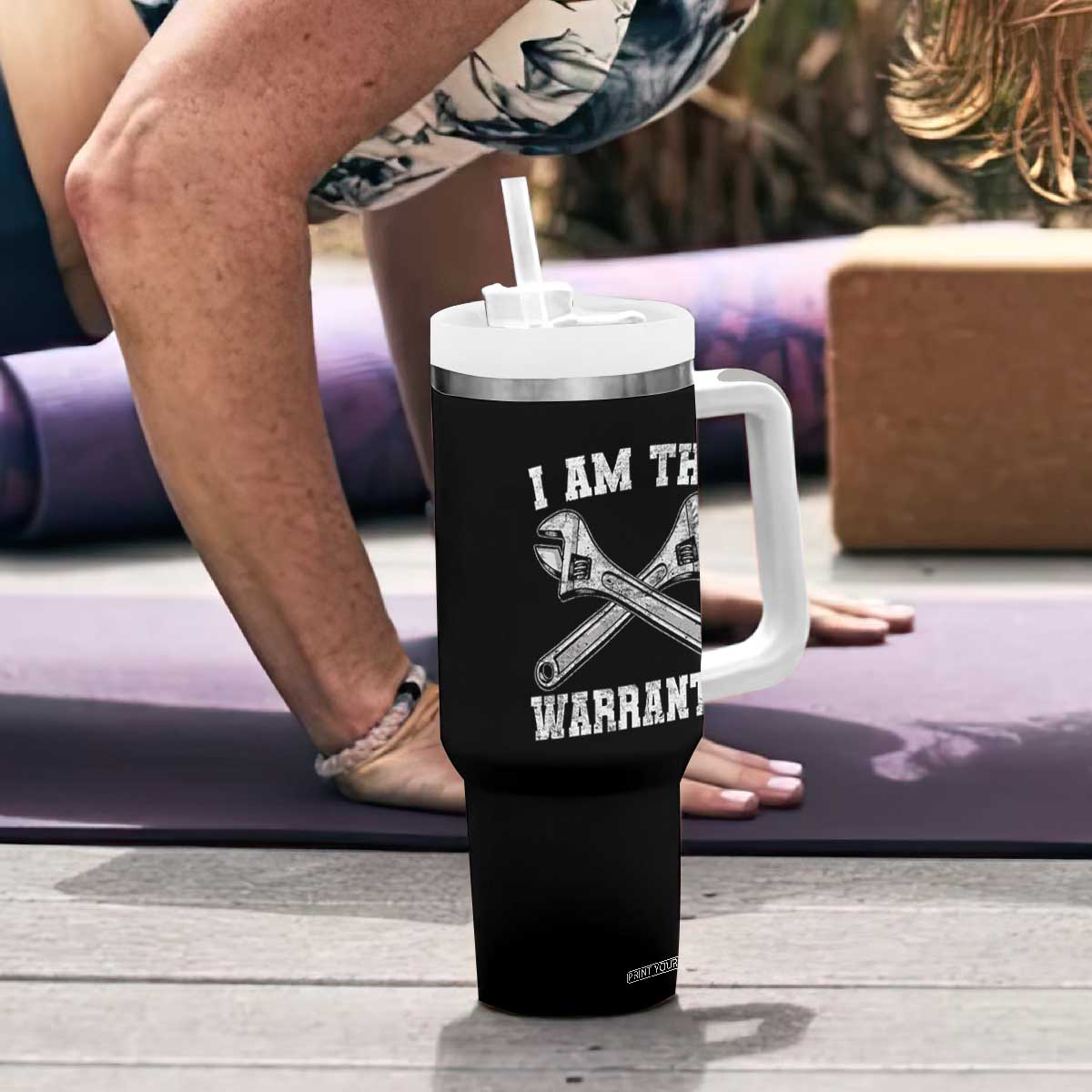 I Am The Warranty Mechanic Tumbler With Handle Car Repair Funny Handyman Distressed Graphic