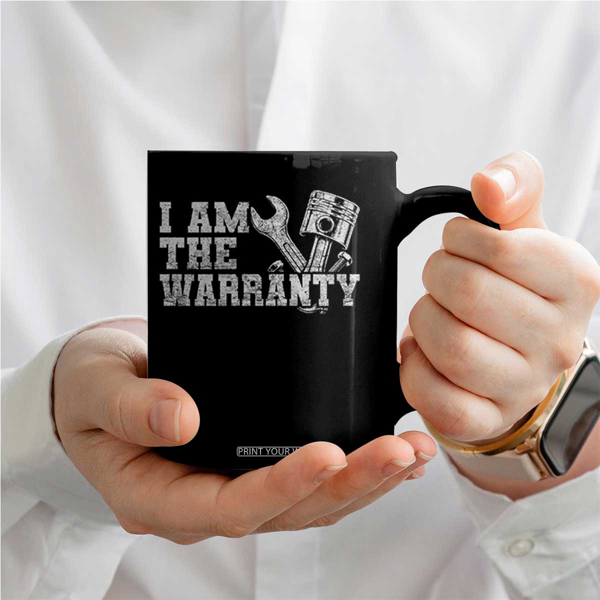 I Am The Warranty Coffee Mug Race Car Parts Repair Guy Funny Mechanic