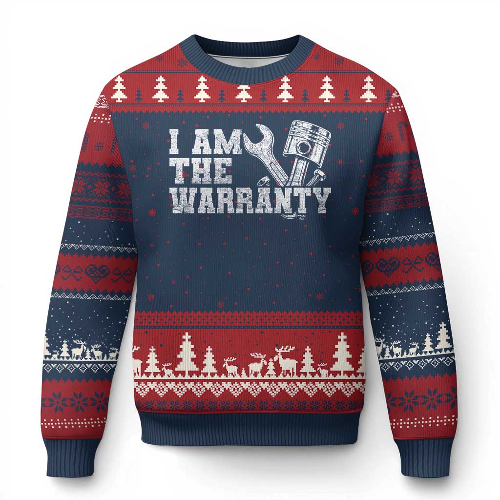 I Am The Warranty Ugly Christmas Sweater Race Car Parts Repair Guy Funny Mechanic TS10 Navy Red Print Your Wear