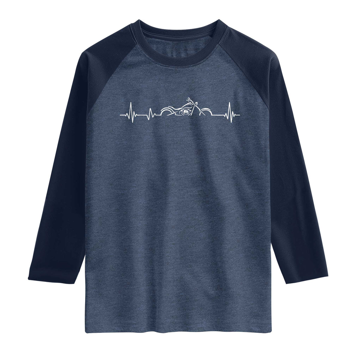 Heartbeat Motorcycle Lovers Raglan Shirt Sports Biker Bikers Club TS10 Heather Denim Navy Print Your Wear