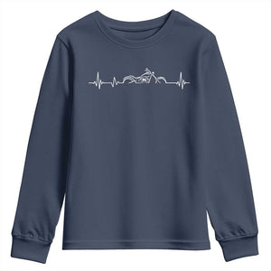 Heartbeat Motorcycle Lovers Youth Sweatshirt Sports Biker Bikers Club TS10 Navy Print Your Wear