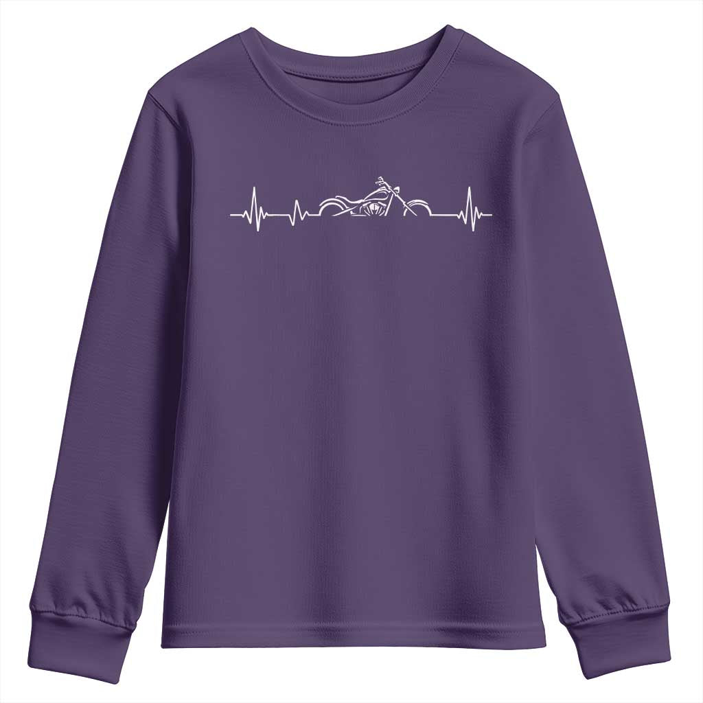 Heartbeat Motorcycle Lovers Youth Sweatshirt Sports Biker Bikers Club TS10 Purple Print Your Wear
