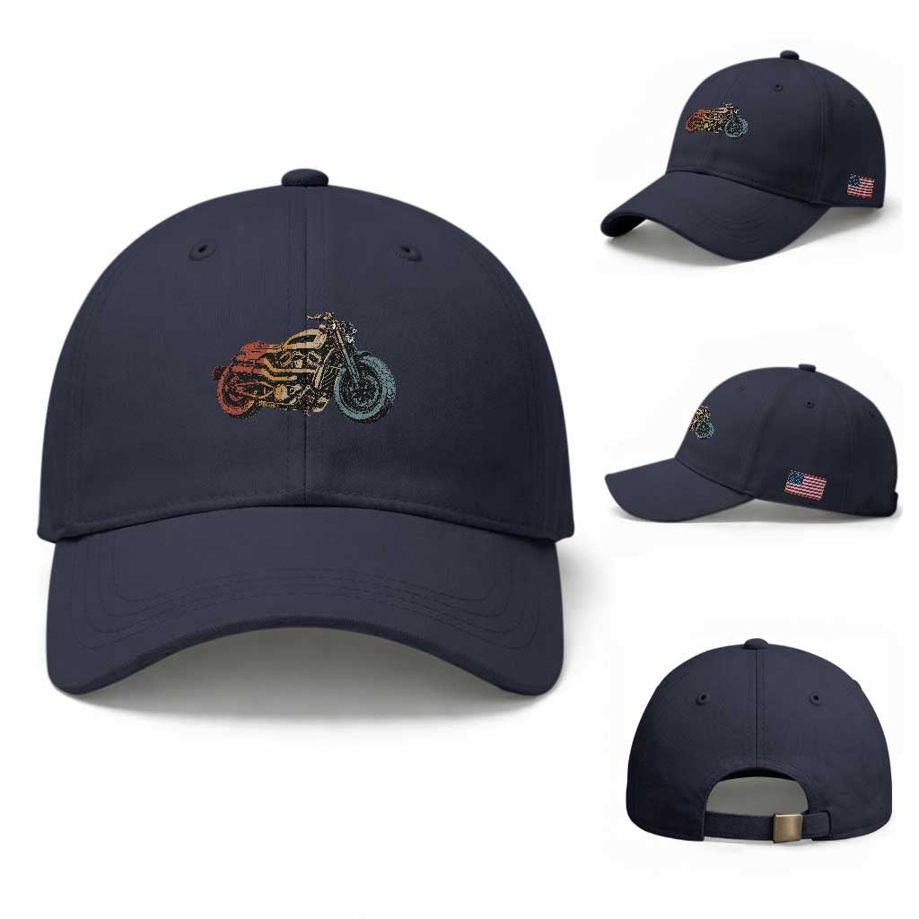 Vintage Motorcycle Baseball Cap Retro Rider Graphic Motorcycle Enthusiasts Bikers Club TS10 Baseball Cap Universal Fit Navy Print Your Wear