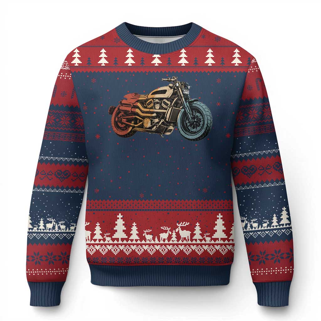 Vintage Motorcycle Ugly Christmas Sweater Retro Rider Graphic Motorcycle Enthusiasts Bikers Club TS10 Navy Red Print Your Wear
