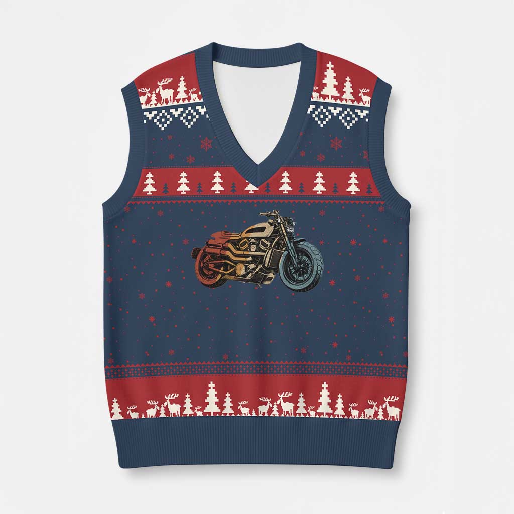 Vintage Motorcycle V-Neck Knit Sweater Vest Retro Rider Graphic Motorcycle Enthusiasts Bikers Club TS10 Navy Red Print Your Wear