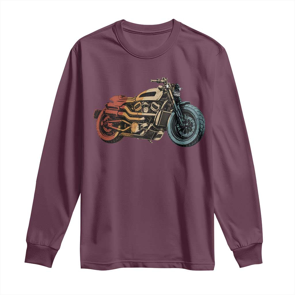 Vintage Motorcycle Long Sleeve Shirt Retro Rider Graphic Motorcycle Enthusiasts Bikers Club TS10 Maroon Print Your Wear