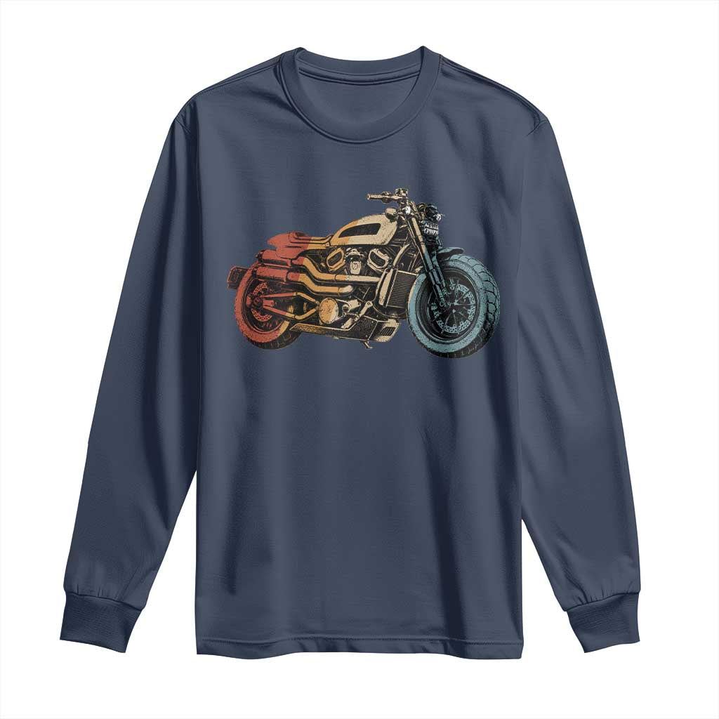 Vintage Motorcycle Long Sleeve Shirt Retro Rider Graphic Motorcycle Enthusiasts Bikers Club TS10 Navy Print Your Wear