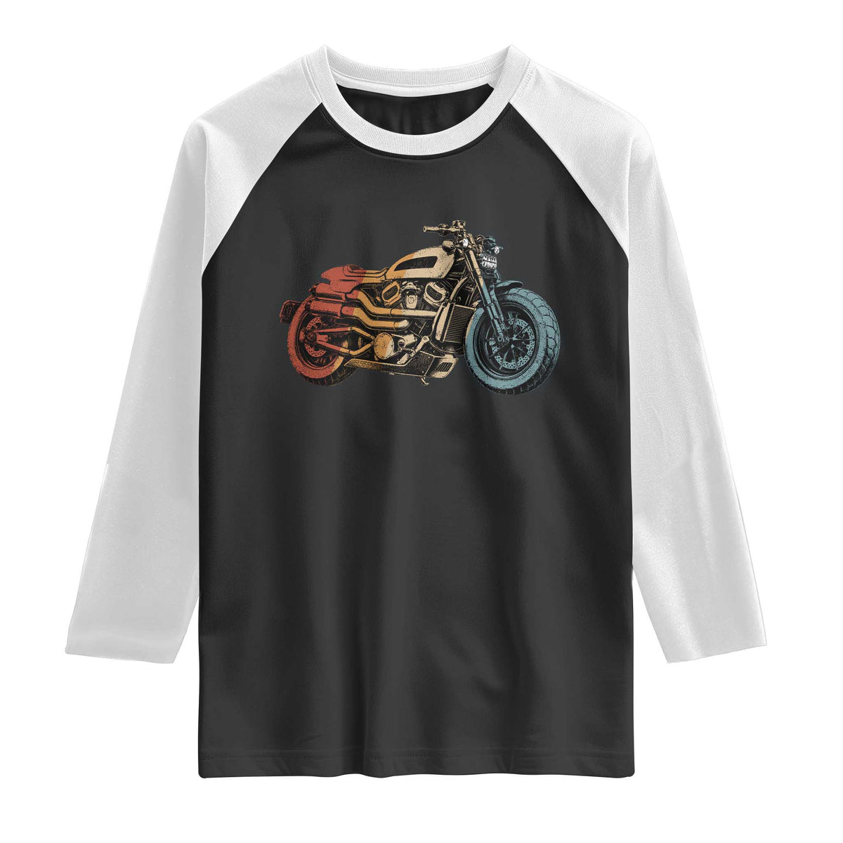 Vintage Motorcycle Raglan Shirt Retro Rider Graphic Motorcycle Enthusiasts Bikers Club TS10 Black White Print Your Wear