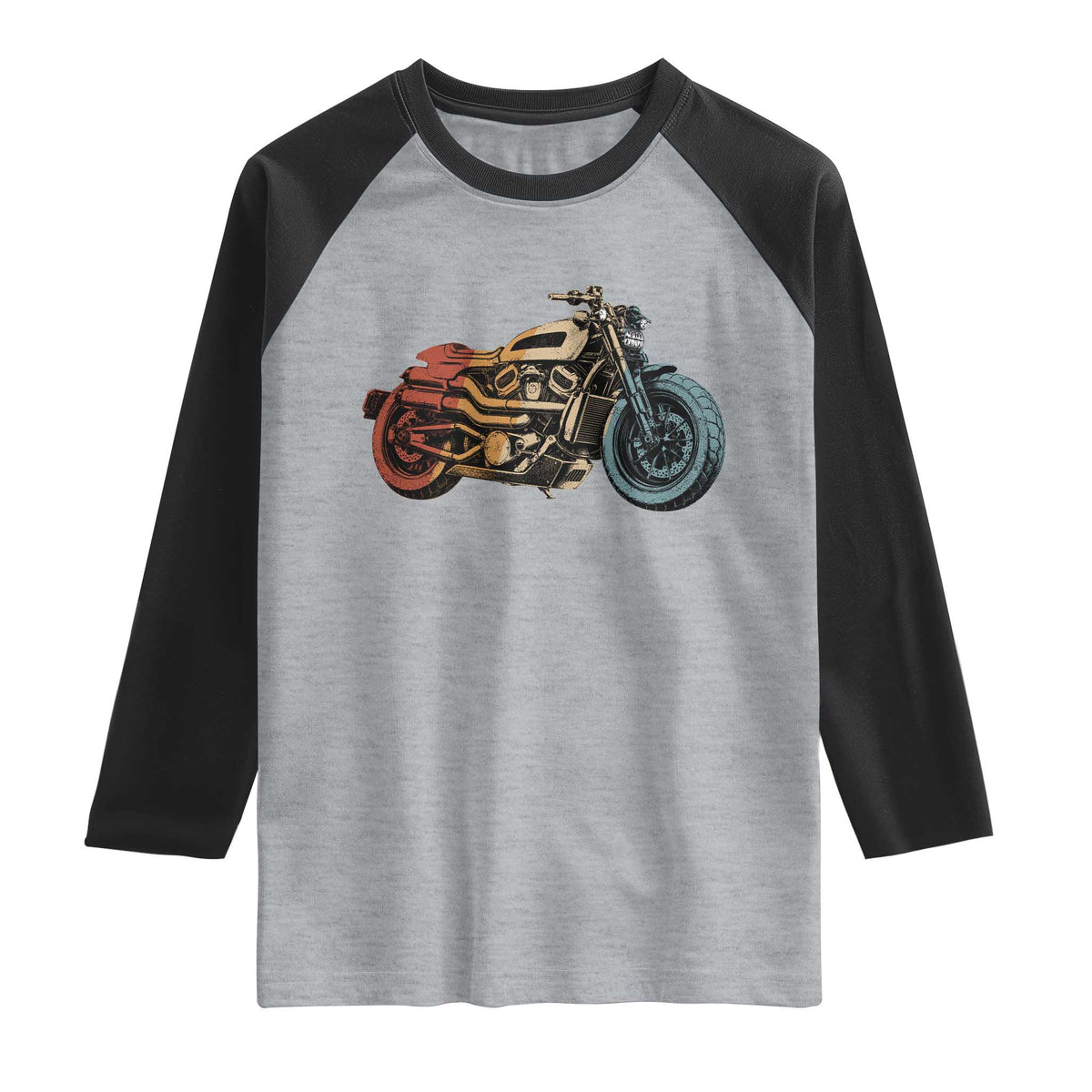 Vintage Motorcycle Raglan Shirt Retro Rider Graphic Motorcycle Enthusiasts Bikers Club TS10 Heather Gray Black Print Your Wear
