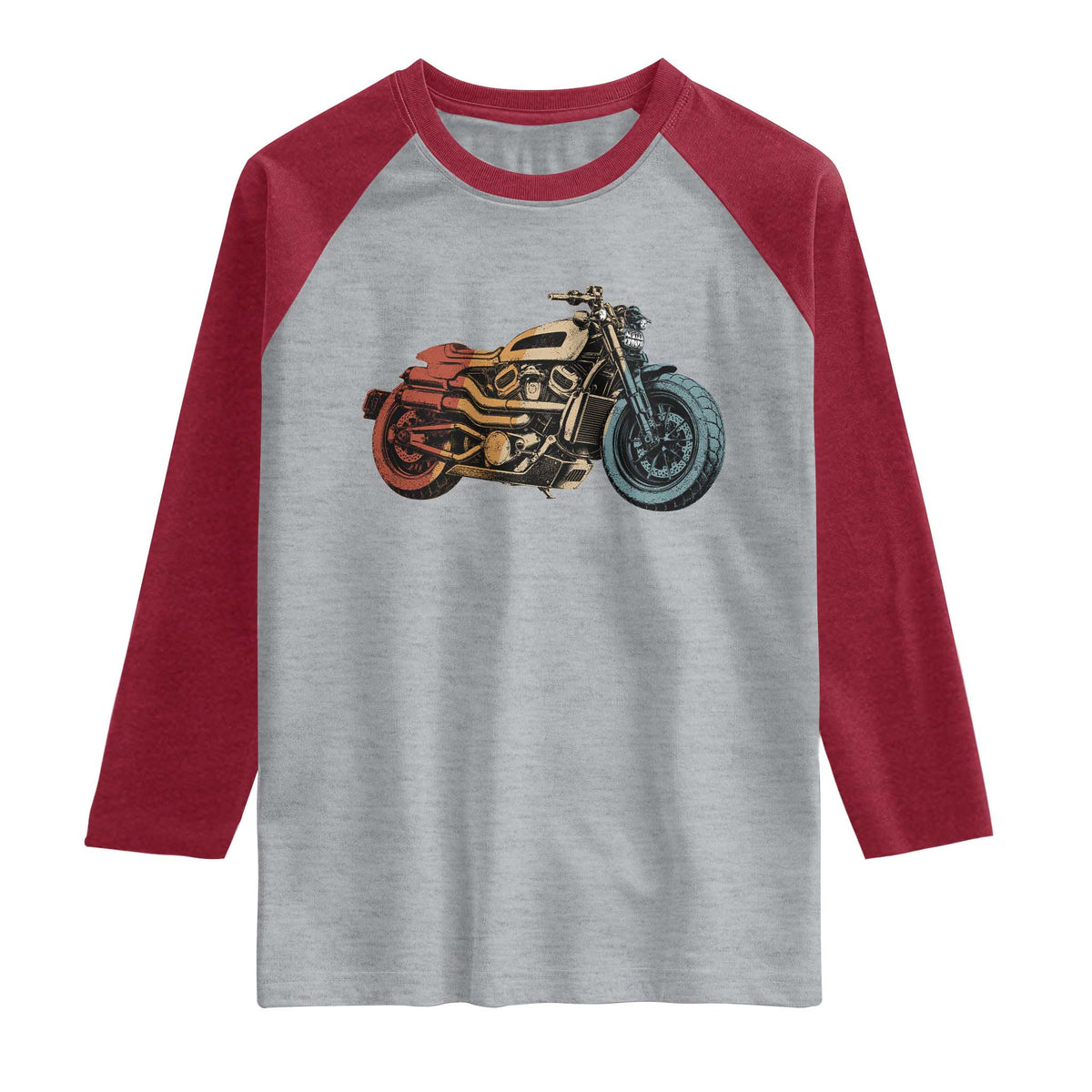 Vintage Motorcycle Raglan Shirt Retro Rider Graphic Motorcycle Enthusiasts Bikers Club TS10 Heather Gray Heather Red Print Your Wear