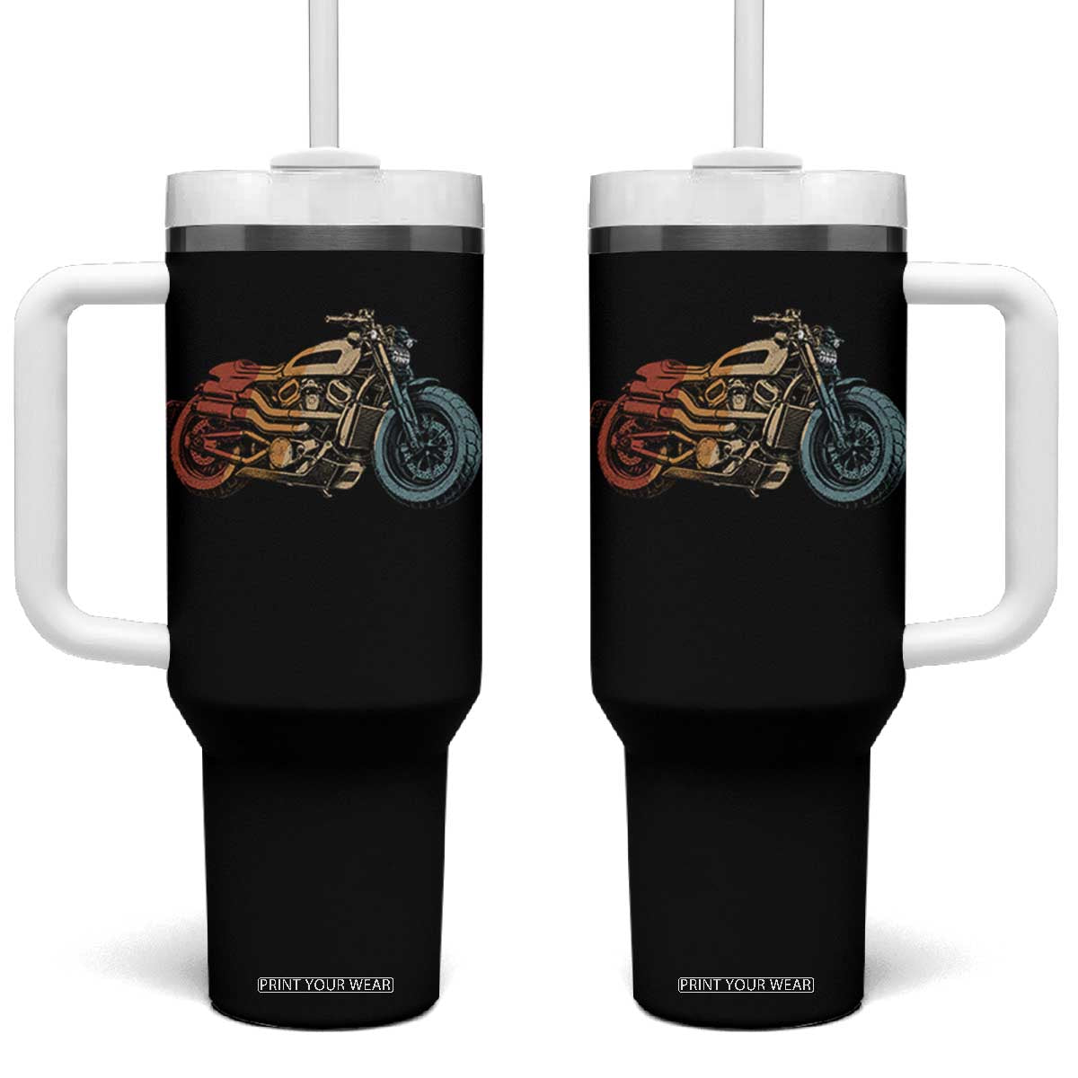 Vintage Motorcycle Tumbler With Handle Retro Rider Graphic Motorcycle Enthusiasts Bikers Club TS10 One Size: 40 oz Black Print Your Wear