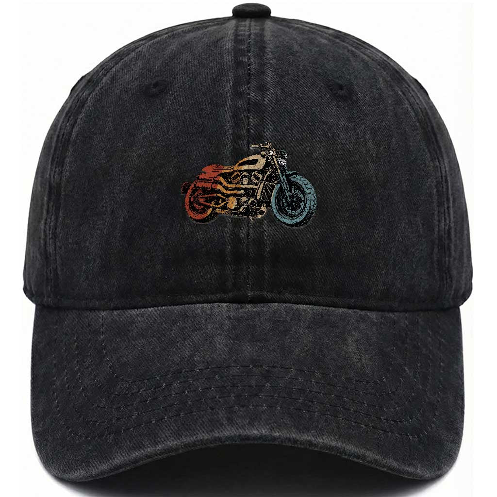 Vintage Motorcycle Washed Cotton Baseball Cap Retro Rider Graphic Motorcycle Enthusiasts Bikers Club TS10 Print Your Wear